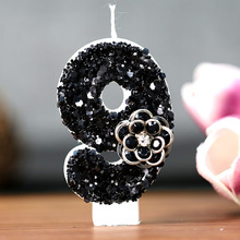 典雅黑玫瑰数字蜡烛蛋糕生日专供跨境电商亚马逊黑色创意生日蜡烛