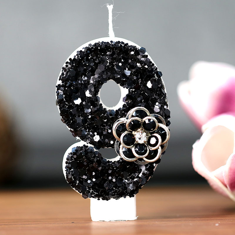 典雅黑玫瑰数字蜡烛蛋糕生日专供跨境电商亚马逊黑色创意生日蜡烛