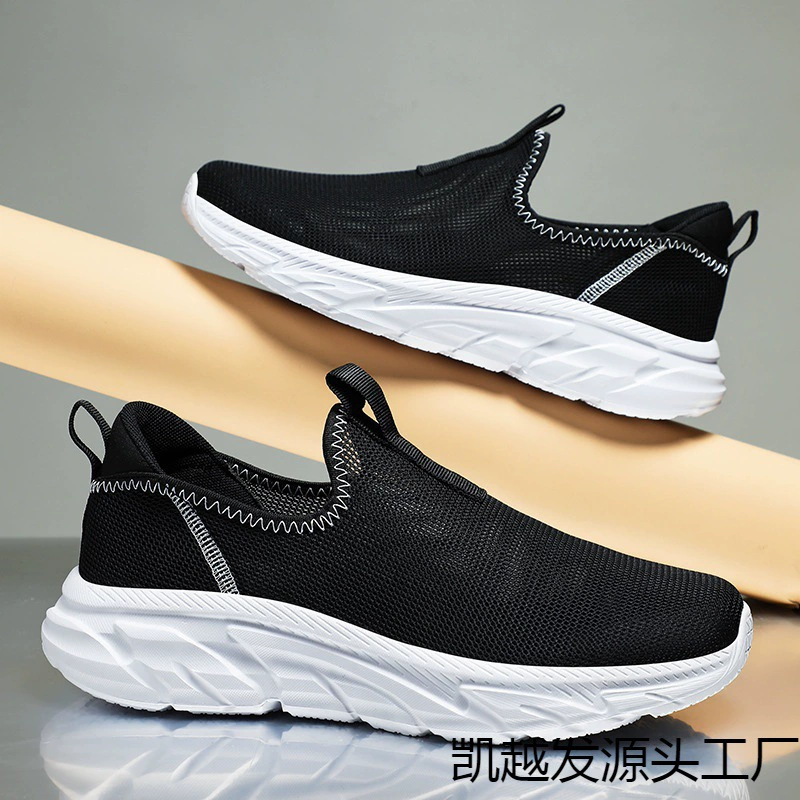 2024 повседневная мужская обувь дышащая и удобная беговая обувь трансграничная сетка обувь один педаль ленивый черный спорт сетчатая обувь