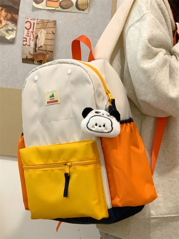 书包新款撞色小众双肩包小学生女书包大容量韩版ins休闲百搭背包|undefined