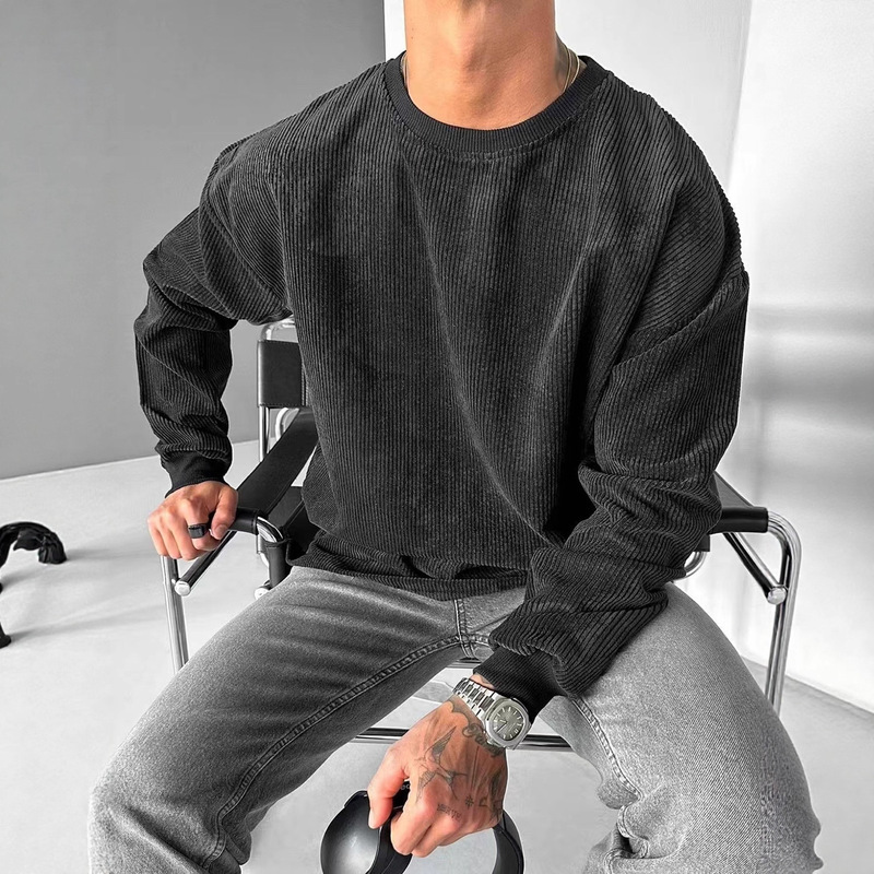 2025 European and American Cross-Border Men's New Solid Color Casual Fashion Trendy Round Neck Long-Sleeved Sweatshirt Men's Clothing