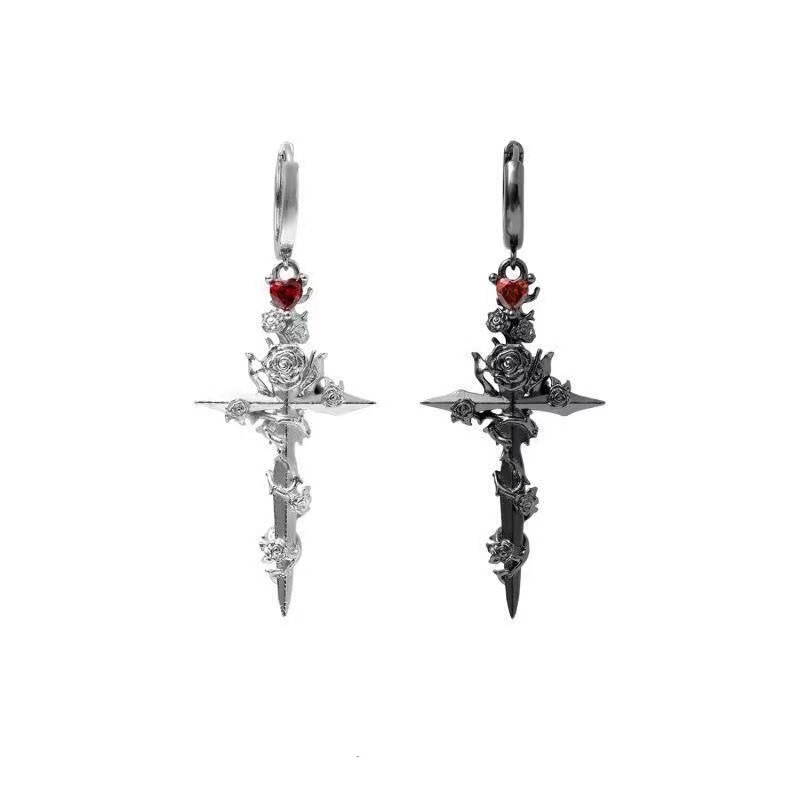Forbidden Rose Dark Cross Earrings Ear Clips Original Niche Design Minimalist Style High-End Ear Clips Earrings for Women