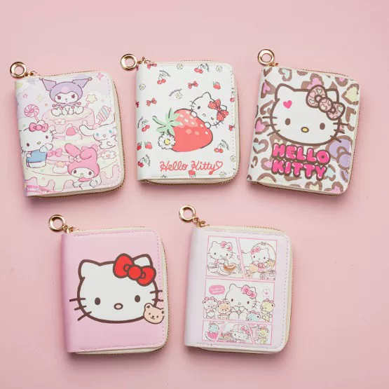 Hello Kitty Short Cartoon Wallet for Women, Cute Student Print, Waterproof and Wear-Resistant Coin Purse