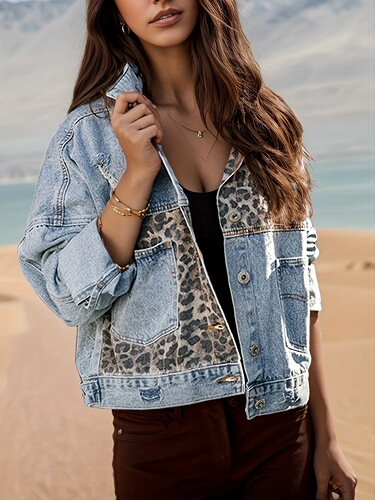 Solid Color Long Sleeved Worn Denim Jacket Single Breasted