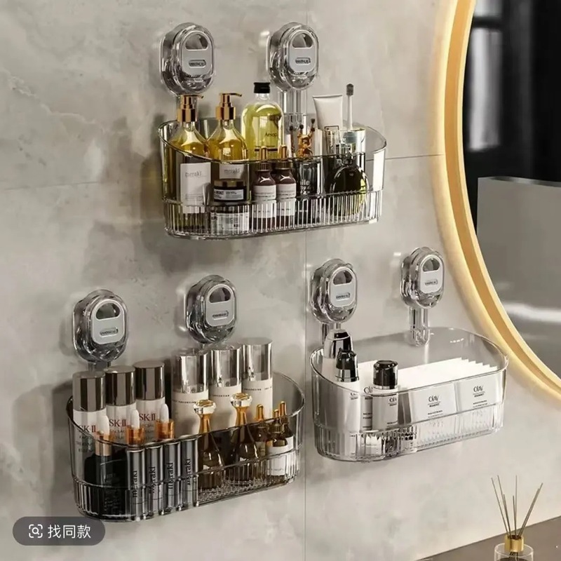 バスルーム吸盤収納ラックバスルームパンチフリー壁掛けプラスチック化粧品収納ラックトイレシンク整理|undefined