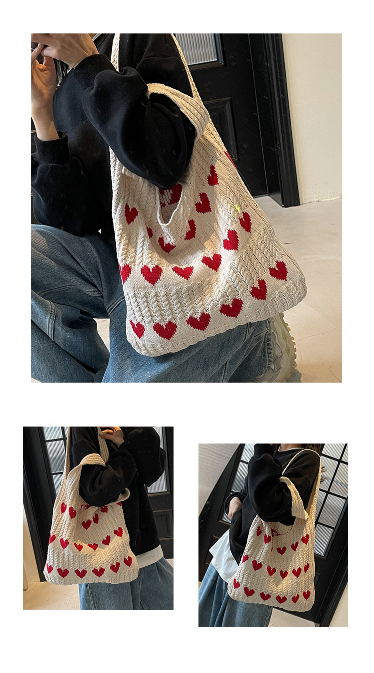 Exquisite Heart-shaped Knitted Women's Shoulder Handbag Shopping Bag_voghion.com