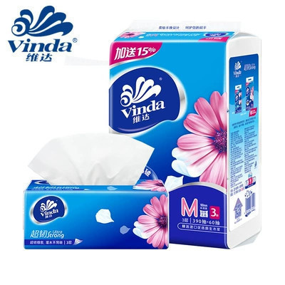 V.D. super tough large size tissue paper, unscented, 3 layers, 150 sheets/pack*3 pack/facial tissue M size (195*153)