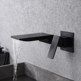 Cross-border Creative Wall-type Waterfall Faucet All Copper Black Wash Basin Cold and Hot Embedded Basin Concessed Faucet