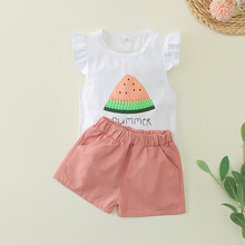 新款女童宝宝2025短袖夏季西瓜飞袖套装衣服两件套短裤透气