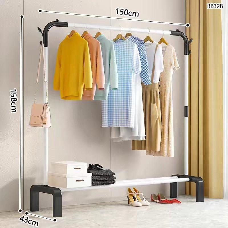 150CM 흰색 막대 보관 랙 + 코트 후크