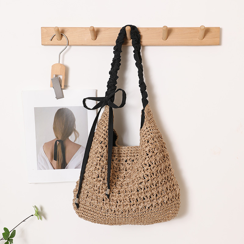 Fashion Large Capacity Shoulder Straw Bag New Hollow-Out Bow Knot Woven Bag For Women Beach Vacation - Thumbnail 2