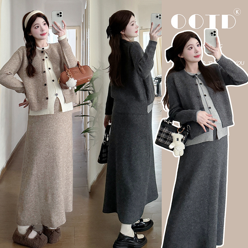 Real shot maternity clothing fashion loose two-piece suit waist adjustable