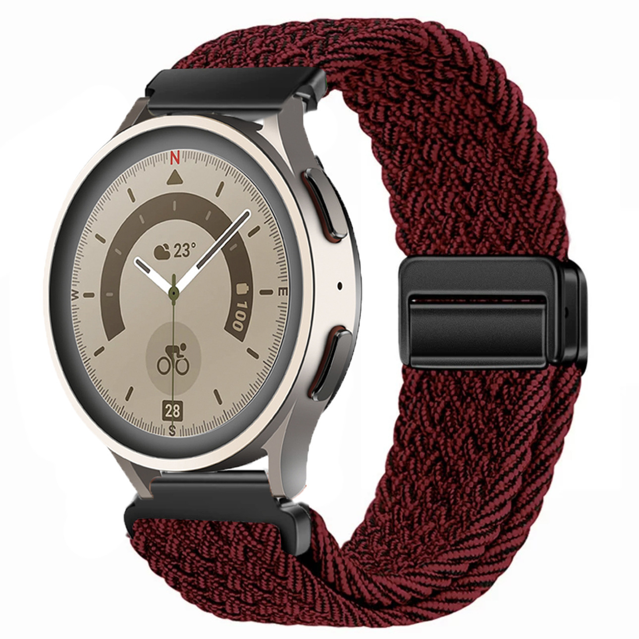 Adecuado para correa de reloj Huawei GT5 con hebilla de succión magnética, correa de reloj deportivo Samsung watch7 elástica y transpirable tejida de nailon