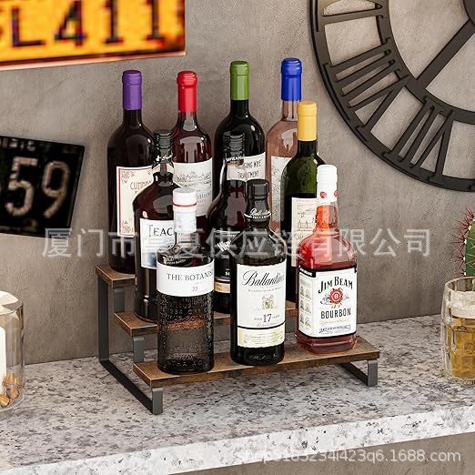 Organizing Rack, Spice Rack, Wine Storage Rack, Layered Countertop Display Rack, Amazon Iron-Wood Display Rack, 3-Layer Kitchen