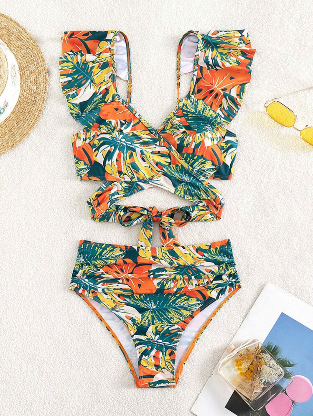 210g Weight Comfort Feel Of Sensation Mid Waist Panties Waist Bralette Bra Category Polyester Fabric Type 2 Pieces Set Quantity Swimming Pool, Beach Occasion Ditsy Floral Pattern Women's Gender Women's Ditsy Floral 2 Pieces Set Bikinis Swimwear 7