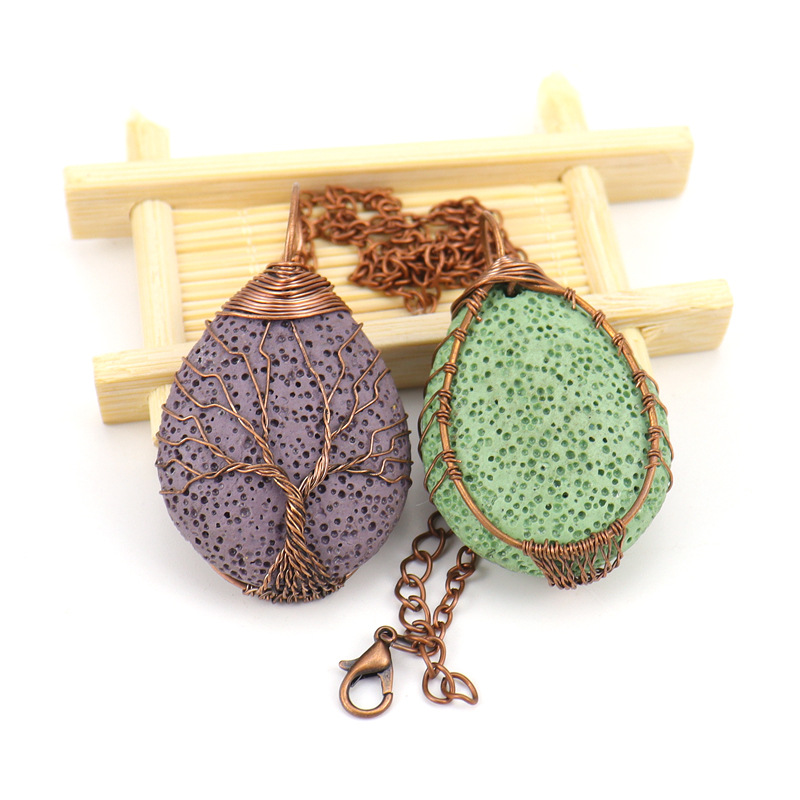 Retro Leaf Alloy Plating Volcanic rock Pendant Necklace 1 Piece