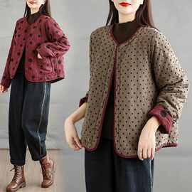 有现货秋冬新品宽松休闲保暖圆领面包服两面穿波点棉衣女