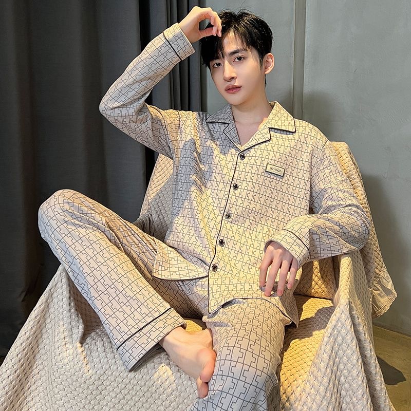 Año Nuevo primavera y otoño pijamas de algodón para hombres de manga larga delgada de estilo masculino otoño y invierno de alta sensación conjunto de ropa de hogar