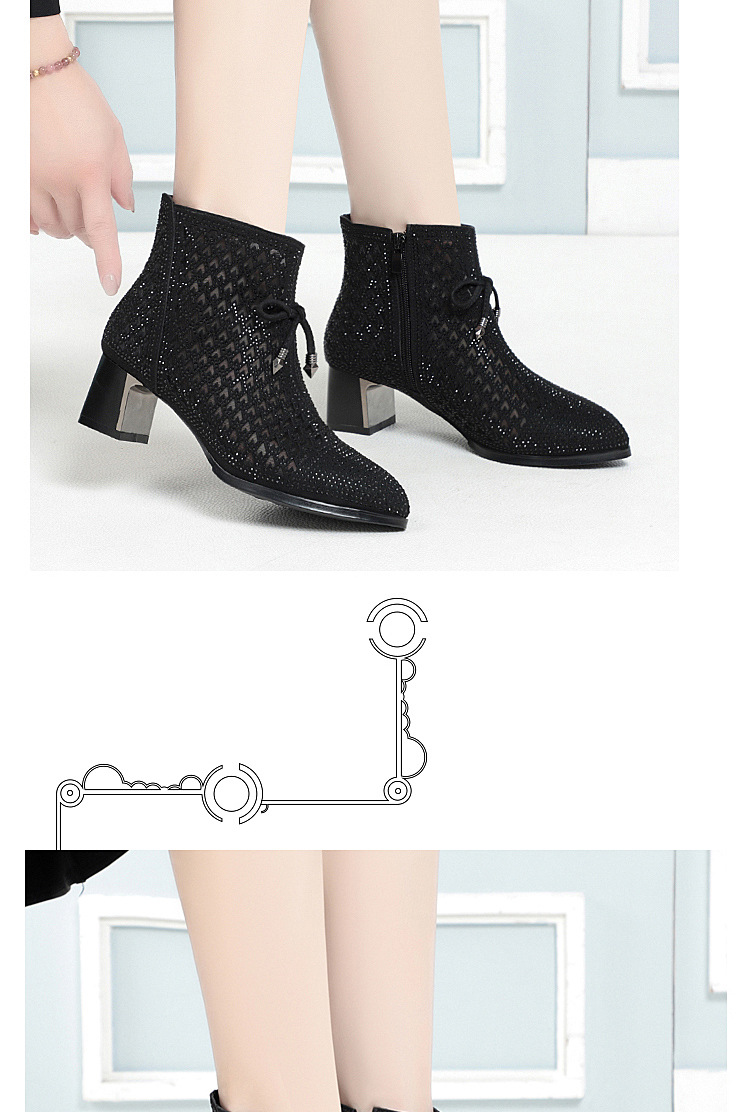 Boot nữ cổ thấp gót thô vải lưới thoáng khí mùa hè — Xám be chi tiết 10