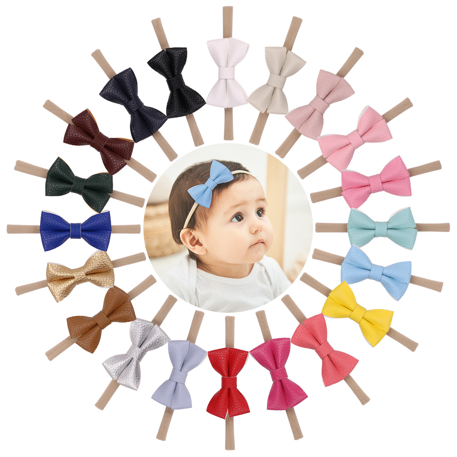 New Leather Bow Hair Band Cartoon Baby Headband Wholesale display picture 3