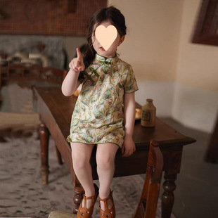 Girls' Thin Niche Style Floral Short-Sleeved Cheongsam Dress Baby Girl Summer Retro Chinese Style Cheongsam Dress