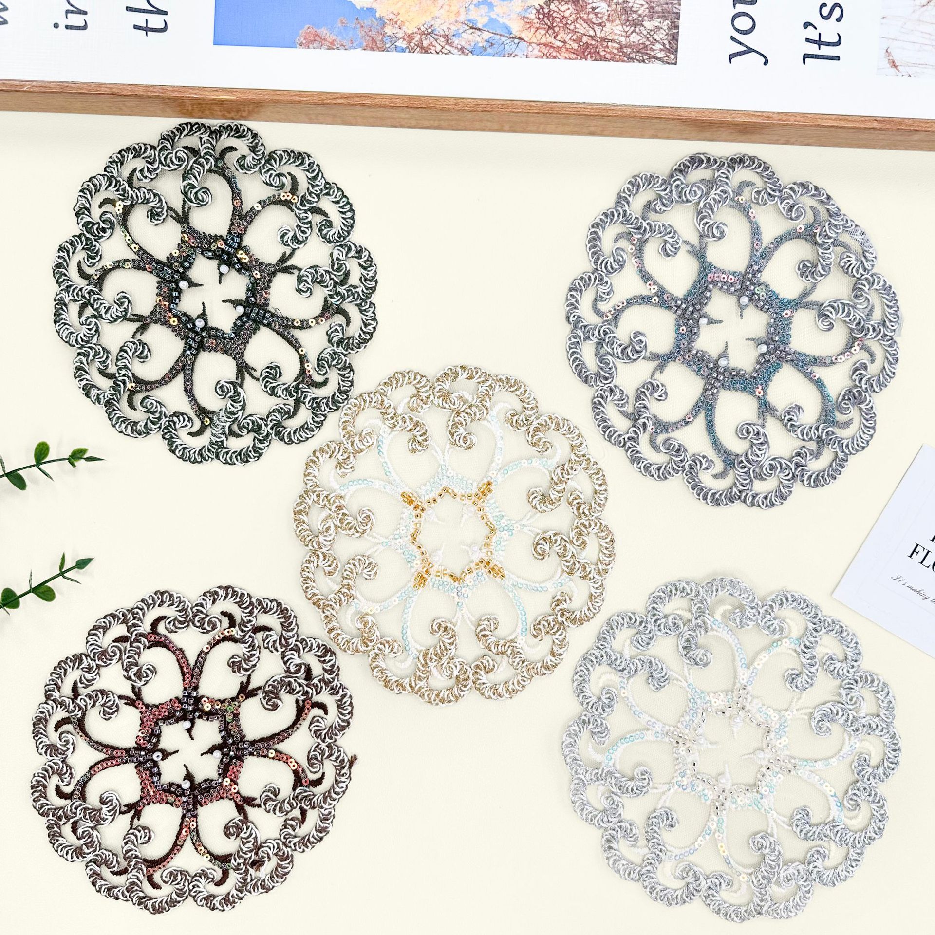 gótico murciélago luna bordado encaje parche DIY decoración de ropa bordado a mano accesorios de encaje al por mayor