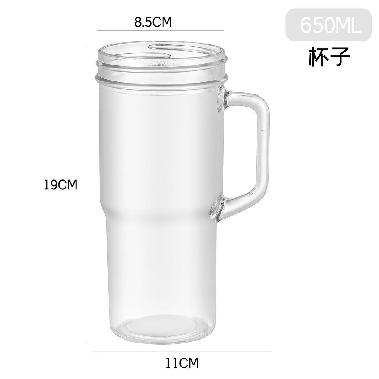 24oz Taza Mason de automóvil con mango de madera taza de bebida taza de vidrio de paja de gran capacidad taza de té de leche taza de paja taza de agua
