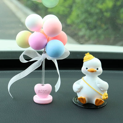 New Cute Car Center Console | Car ornaments - good-duck-comes-with-anti-slip-mat-colorful-shaking-head-balloon