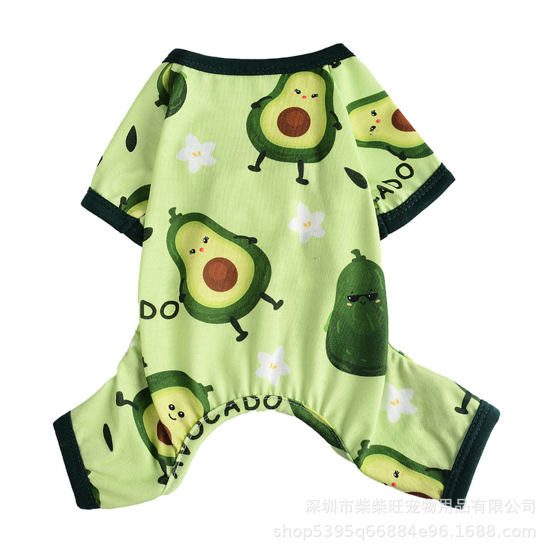 Summer Pet Clothes Wholesale Cute and Comfortable Avocado Print Jumpsuit Four Seasons Trendy Brand Outdoor Pet Dog