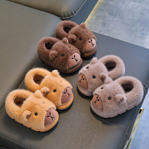 Kapibara Children's Cotton Slippers with Foot-Molding Sensation for Boys, Winter Cartoon Cute Non-Slip Indoor Home Slippers for Babies