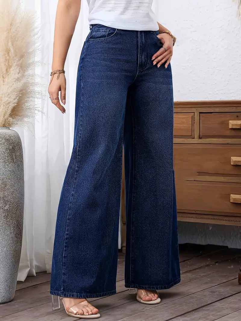 ​​Women's Classic Washed Denim Jeans - Straight Wide Leg Fit, Comfortable Stretch Fabric, Simple & Fashionable Everyday Pants​​_mkmklike.com