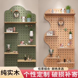 Solid Wood Perforated Board Wall Shelf Wooden Wall-Mounted Bookshelf Partition Storage Rack Hanging Board Wall Shelf Supply