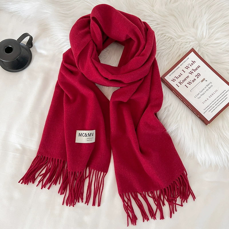 Scarf knitted, solid velvet cashmere look, 200×70 cm, thickened Korean demi‑season