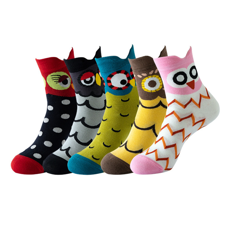 Three-Dimensional Ear Cartoon Animal Socks for Women, Owl Pattern, Women's Mid-Calf Cotton Socks, Cross-Border Spot Wholesale