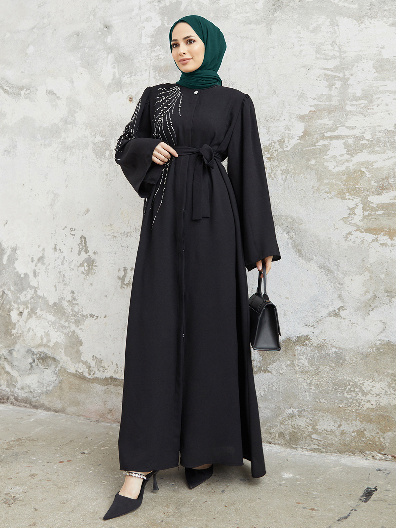 Quality Production Muslim Middle Eastern Women's Clothing Turkish Dubai Heavy Beaded And Rhinestone Long Robe_ecoleips.com