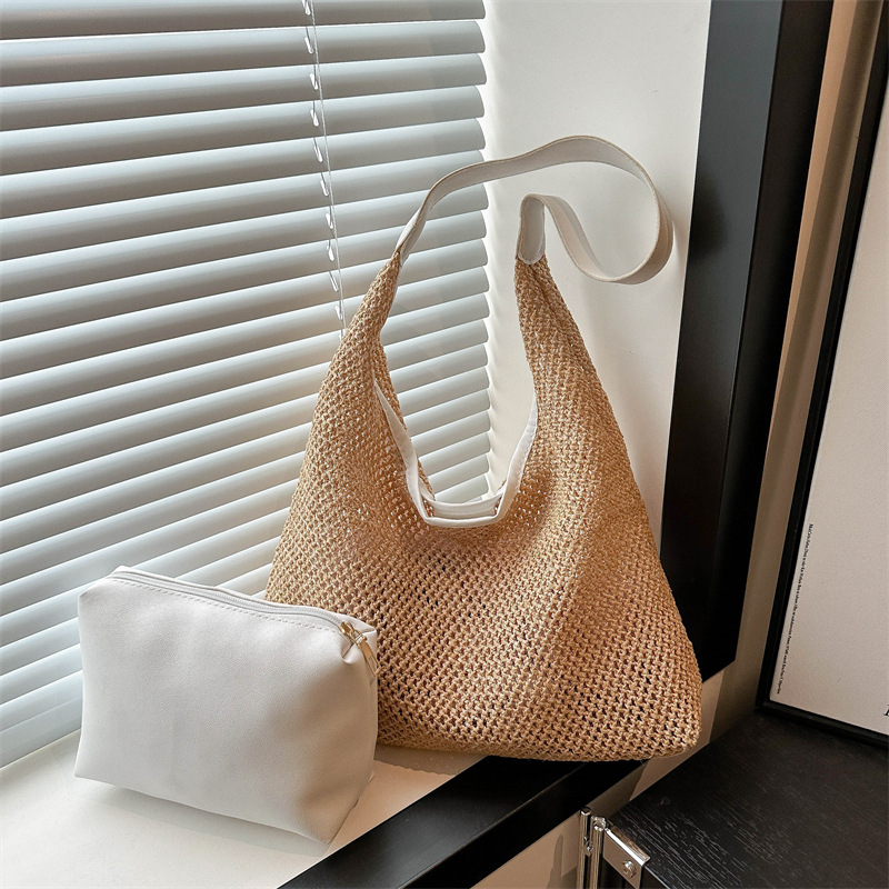 Bolsa de paja de gran capacidad para mujeres 2024 nueva bolsa de paja de playa de vacaciones trenzada cesta de verduras de viaje bolsa de cubo de agua