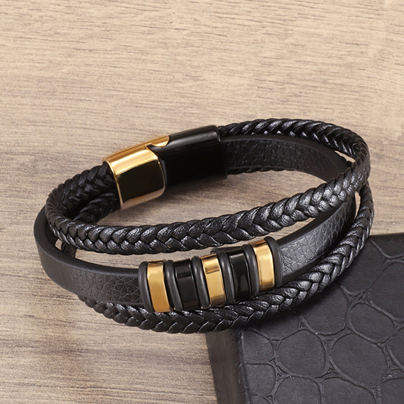 1 Piece Quantity Hip-Hop Geometric Solid Color Pu Leather Alloy Men's Bangle Men's Chain Bracelets