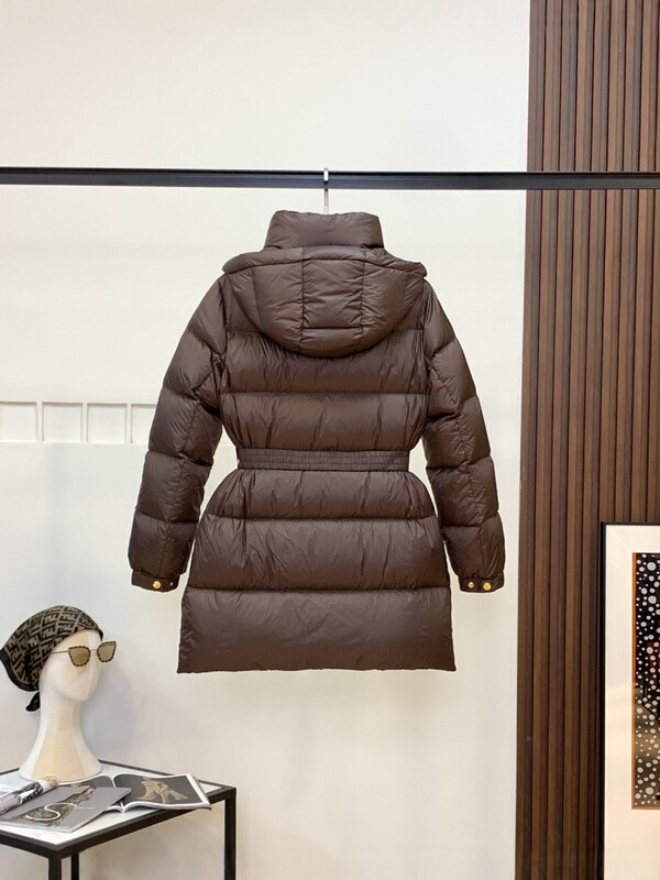 celi家新款冬季收腰修身羽绒服女连帽咖色腰带外套气质通勤服装|undefined