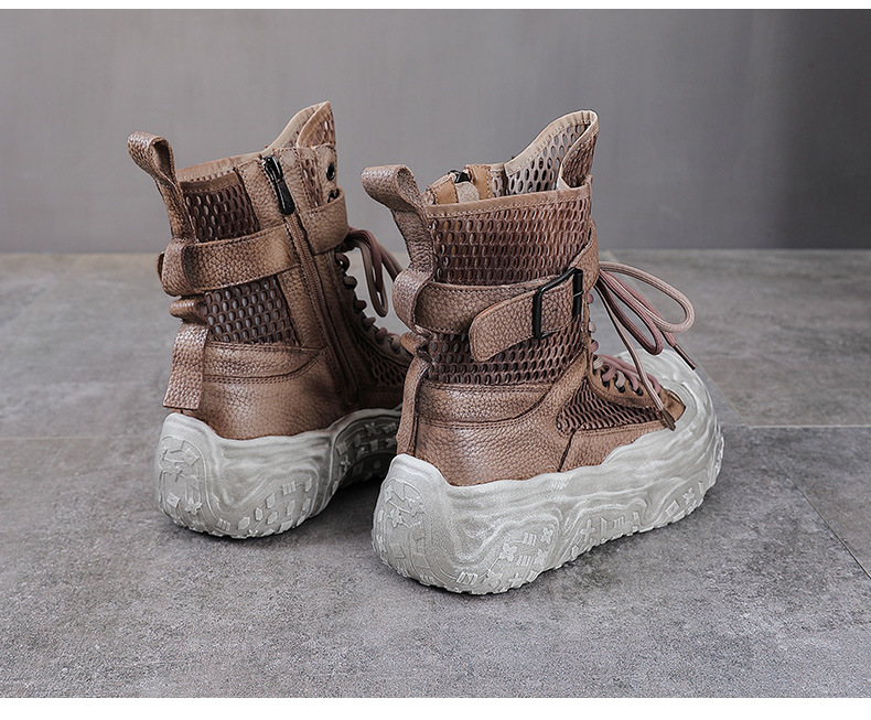 Boot Martin nữ cổ cao da bò thật mặt lưới thoáng khí đế dày bánh xốp — Màu khoai môn chi tiết 15