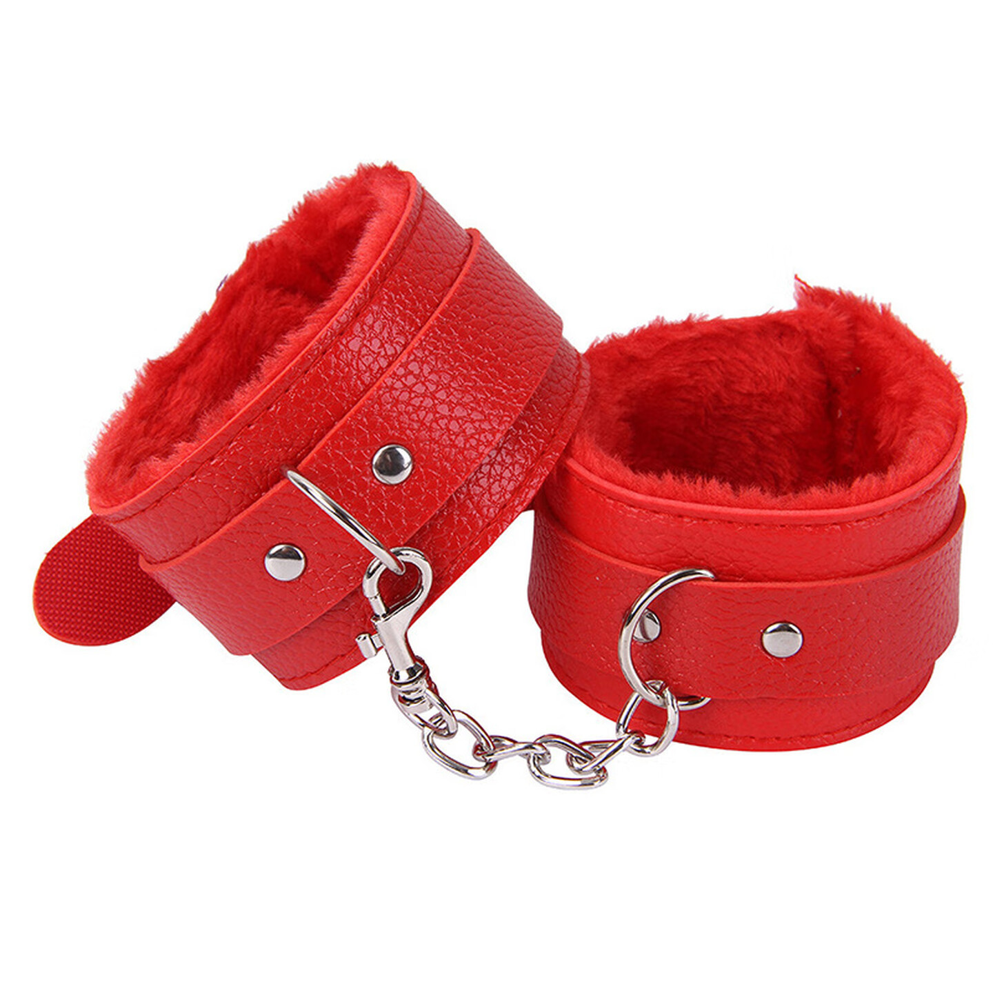 Plush Leather Handcuffs, Soft Adult Restraint Cuffs, Red Bondage Accessory — detail image 5