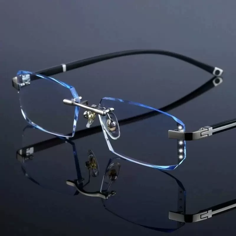 防蓝光抗辐射老花镜男款时尚商务无框钻石切边高清护目老花眼镜男