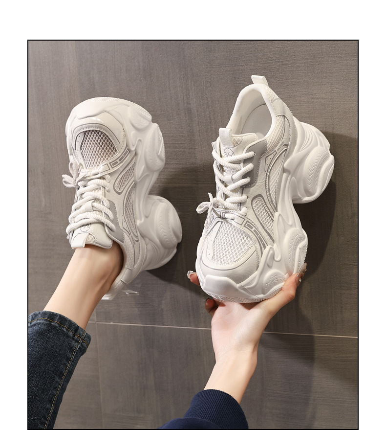Giày sneaker nữ đế dày tăng chiều cao lưới thoáng khí phong cách giày bố — màu trắng chi tiết 14