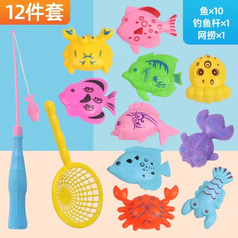 12 pieces (10 fish+1 fishing rod+1 net fish)