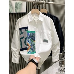 男性の抽象的なプリントの長袖のシャツの春と秋のファッションの個性