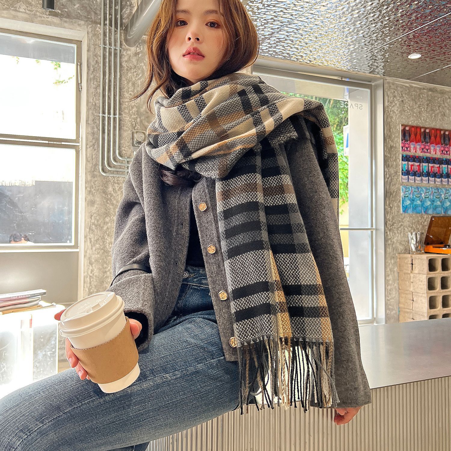 Nuevo bufandas a cuadros para mujeres de invierno de alta calidad espesa y cálida bufandas de cachemir de estilo coreano para mujeres