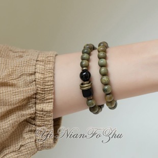 "Qiu Xun" Original Homemade Green Sandalwood and Ebony Bracelet Beaded Niche Design Chinese Couple Retro Style Gift