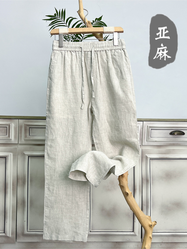 夏用の男性用高級リネンパンツ、男性用の薄い綿とリネンのパンツ、ラミー生地のカジュアルパンツ、ルーズストレートパンツ|undefined