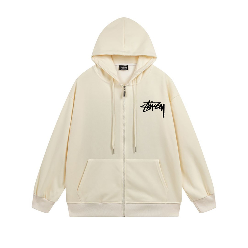 ヨーロッパとアメリカの Stussy スチューシー レタープリント ブラック 8 ジッパー プラス ベルベット フード付き秋冬スウェットシャツ メンズ レディース ジャケット|undefined