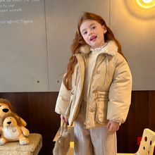 2025冬季新款女童收腰加厚棉衣外套毛领中童韩版洋气棉服外套