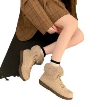 Winter warm non‑slip platform boots, khaki, faux‑fur cuff, sizes 35–40